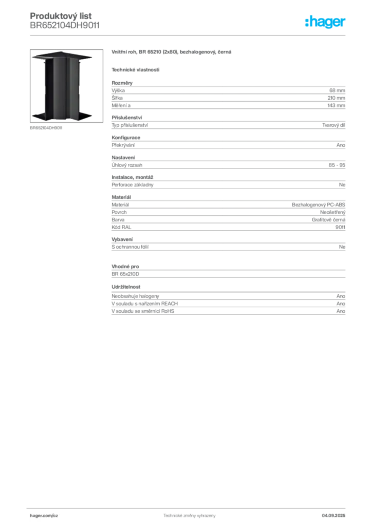 Obrázek Hager Produktový list BR652104DH9011 | Hager