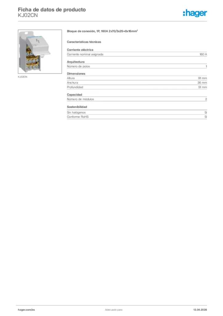 Imagen Hager Ficha de datos de producto KJ02CN | Hager España