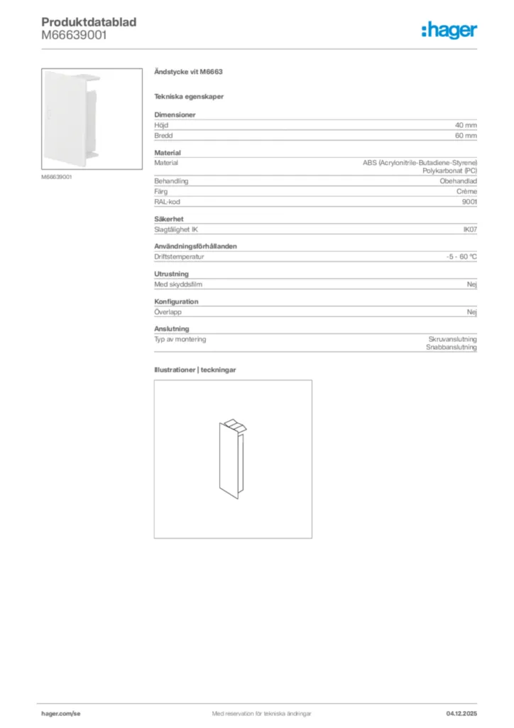Bild Hager Produktdatablad M66639001 | Hager Sverige