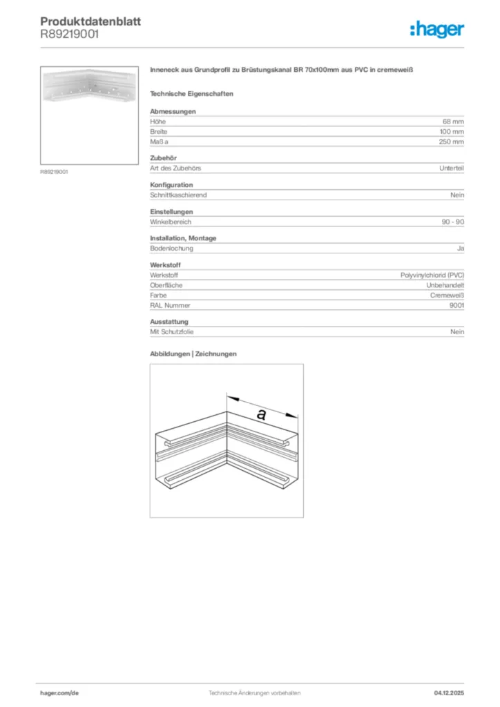 Bild Hager Produktdatenblatt R89219001 | Hager Deutschland
