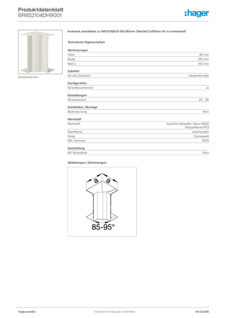Bild Hager Produktdatenblatt BR652104DH9001 | Hager Deutschland