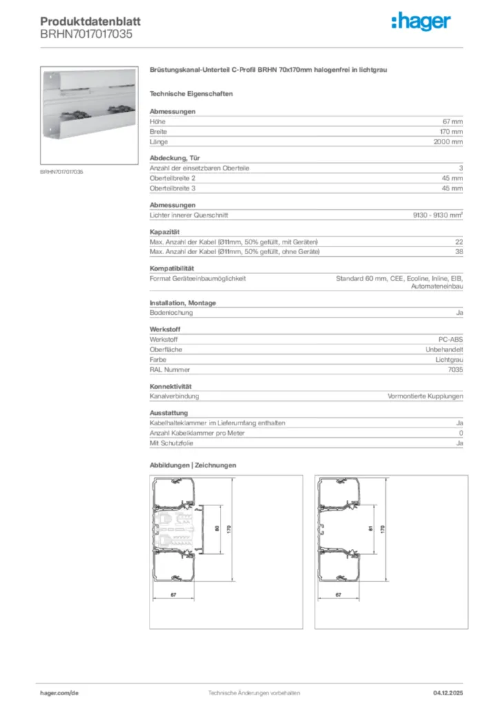 Bild Hager Produktdatenblatt BRHN7017017035 | Hager Deutschland