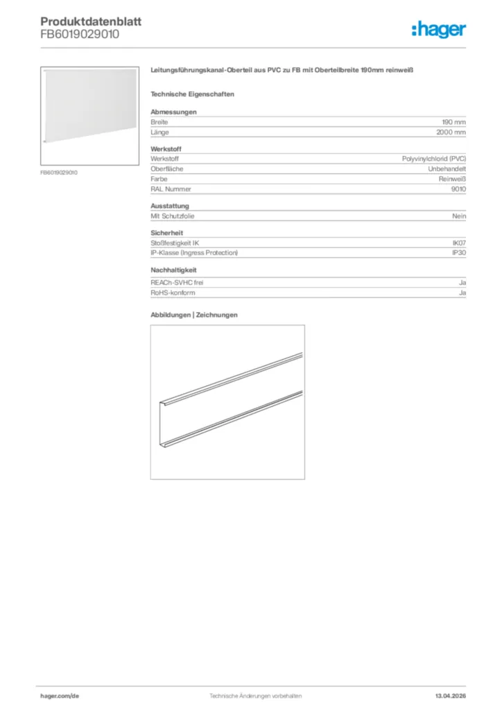 Bild Hager Produktdatenblatt FB6019029010 | Hager Deutschland