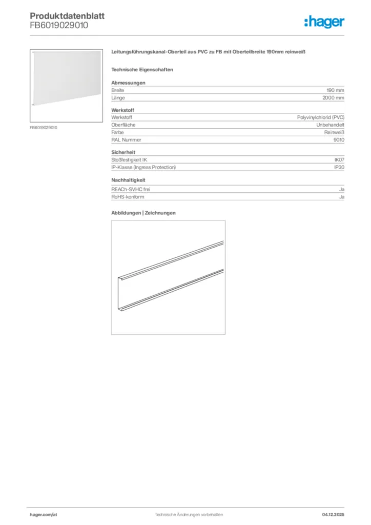 Bild Hager Produktdatenblatt FB6019029010 | Hager Deutschland