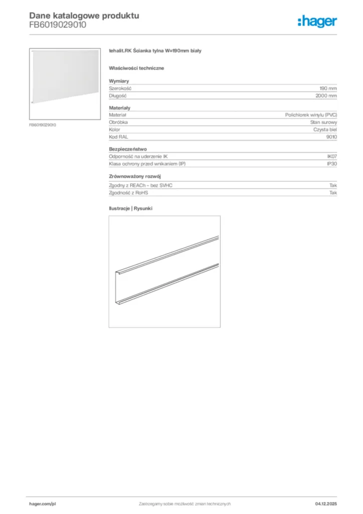 Zdjęcie Hager Dane katalogowe produktu FB6019029010 | Hager Polska