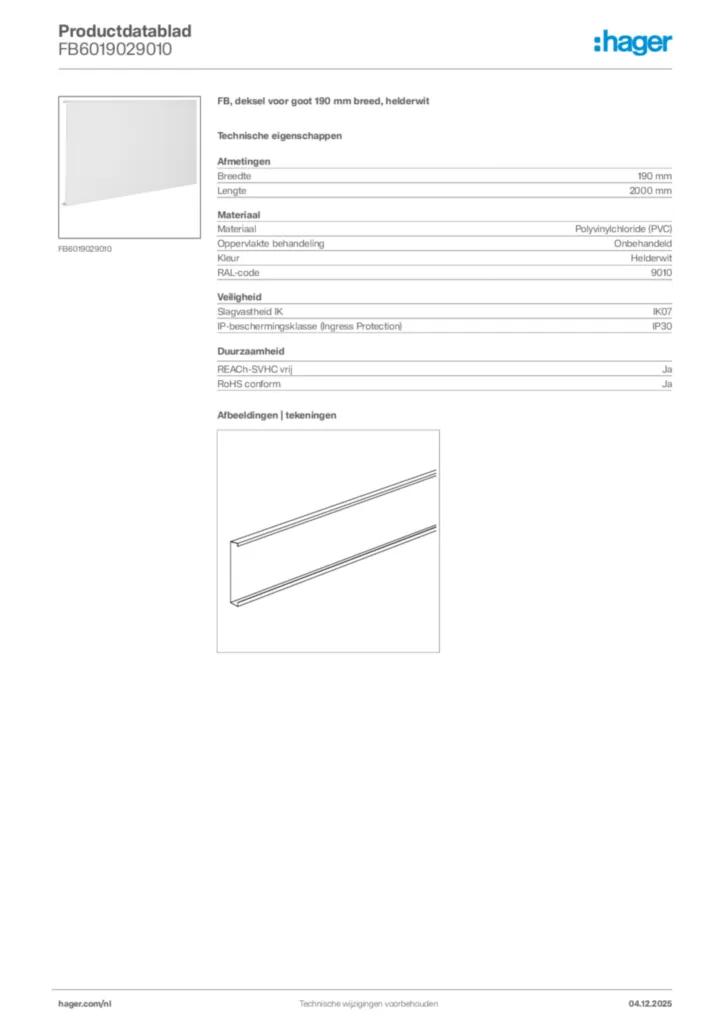 Afbeelding Hager Productdatablad FB6019029010 | Hager Nederland