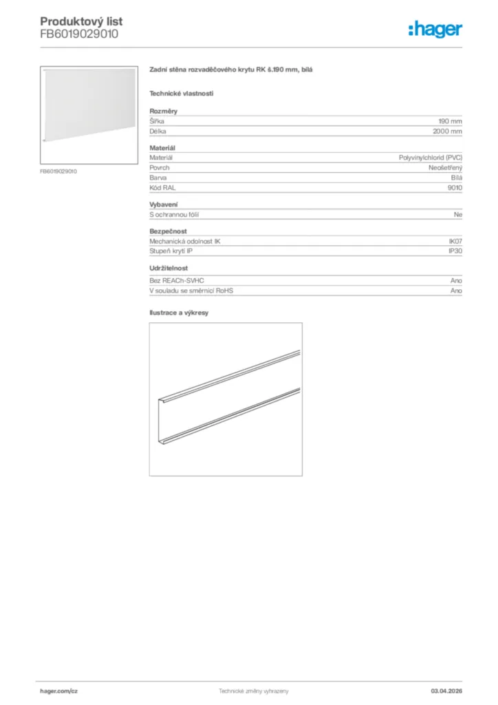 Obrázek Hager Product data sheet FB6019029010 | Hager