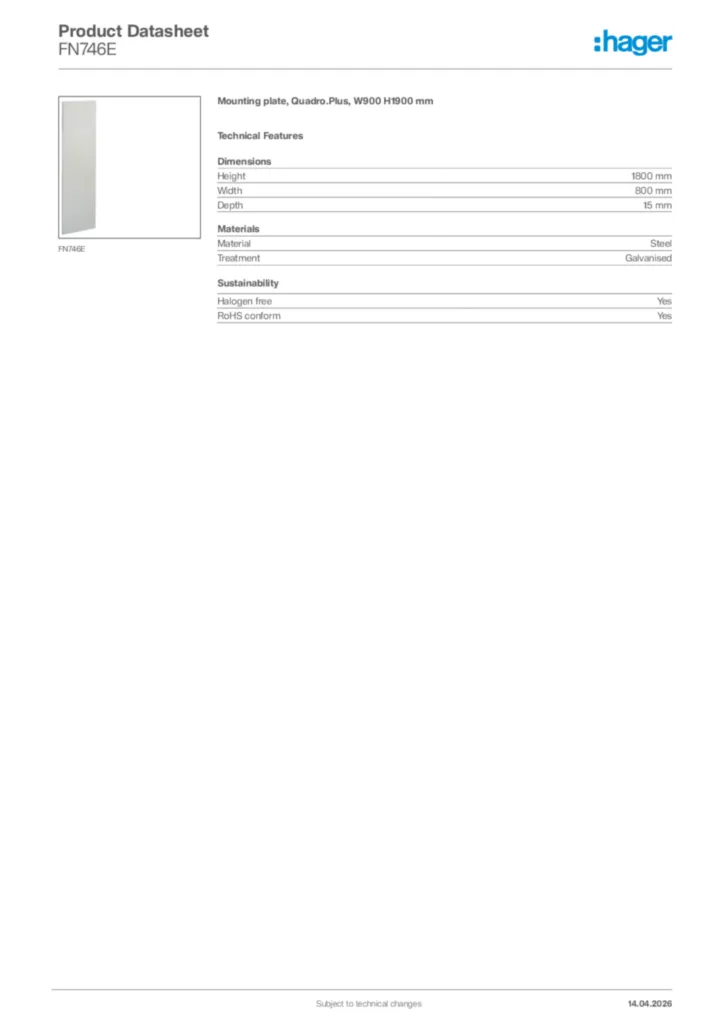 Image Hager Product data sheet FN746E  | Hager Africa