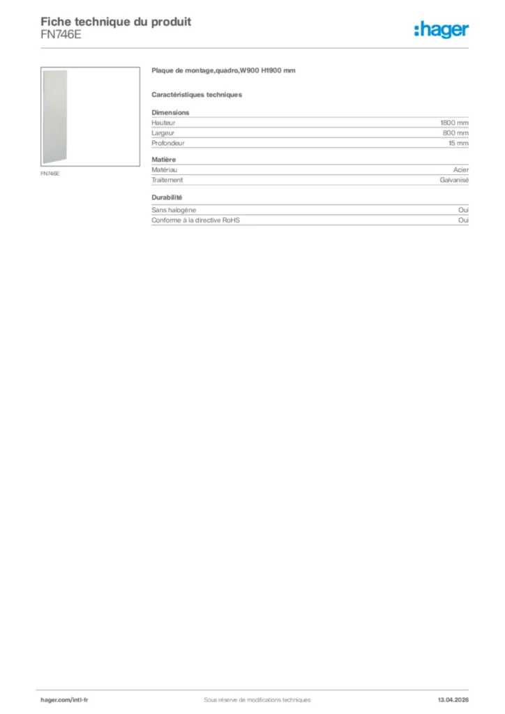 Image Hager Fiche technique du produit FN746E | Hager Afrique