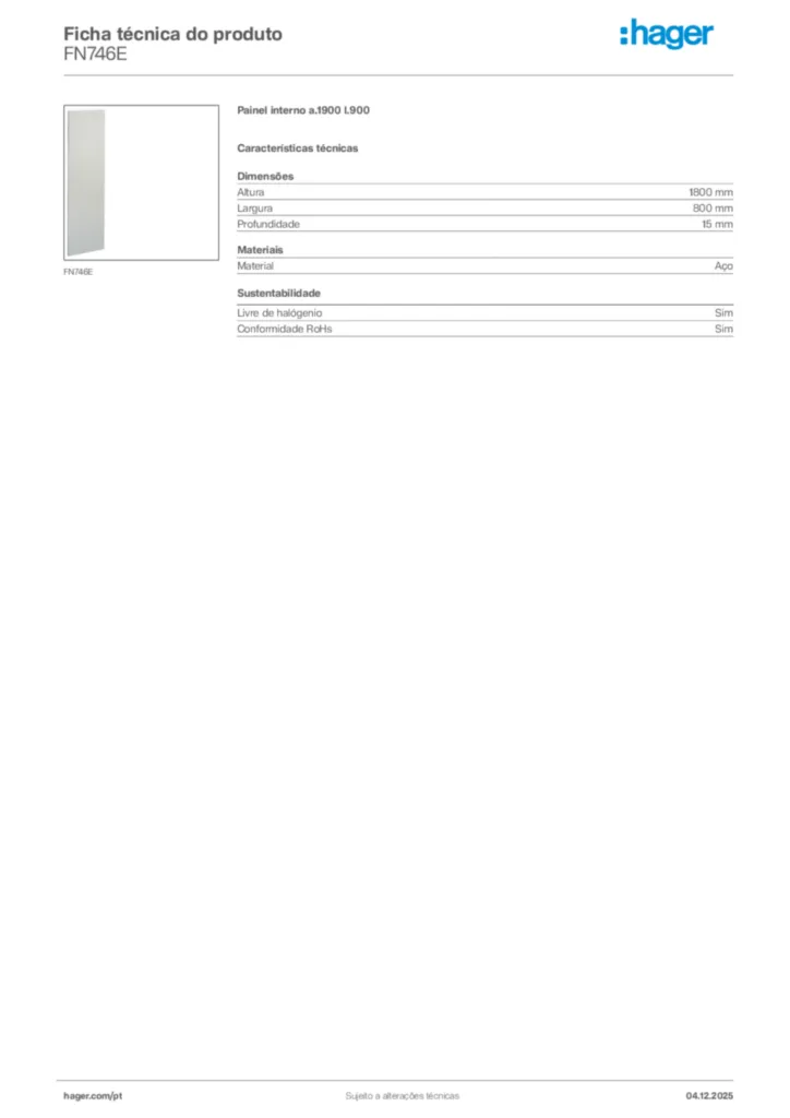 Imagem Hager Ficha técnica do produto FN746E | Hager Portugal