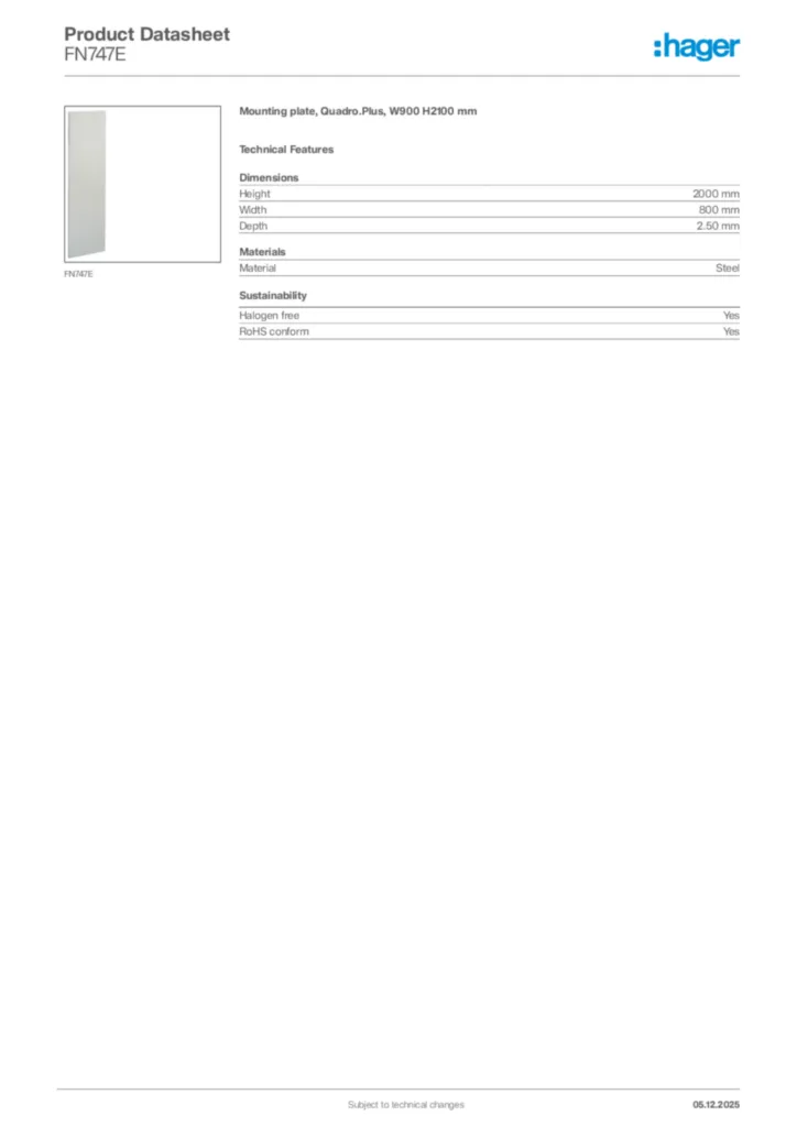 Image Hager Product data sheet FN747E  | Hager Africa