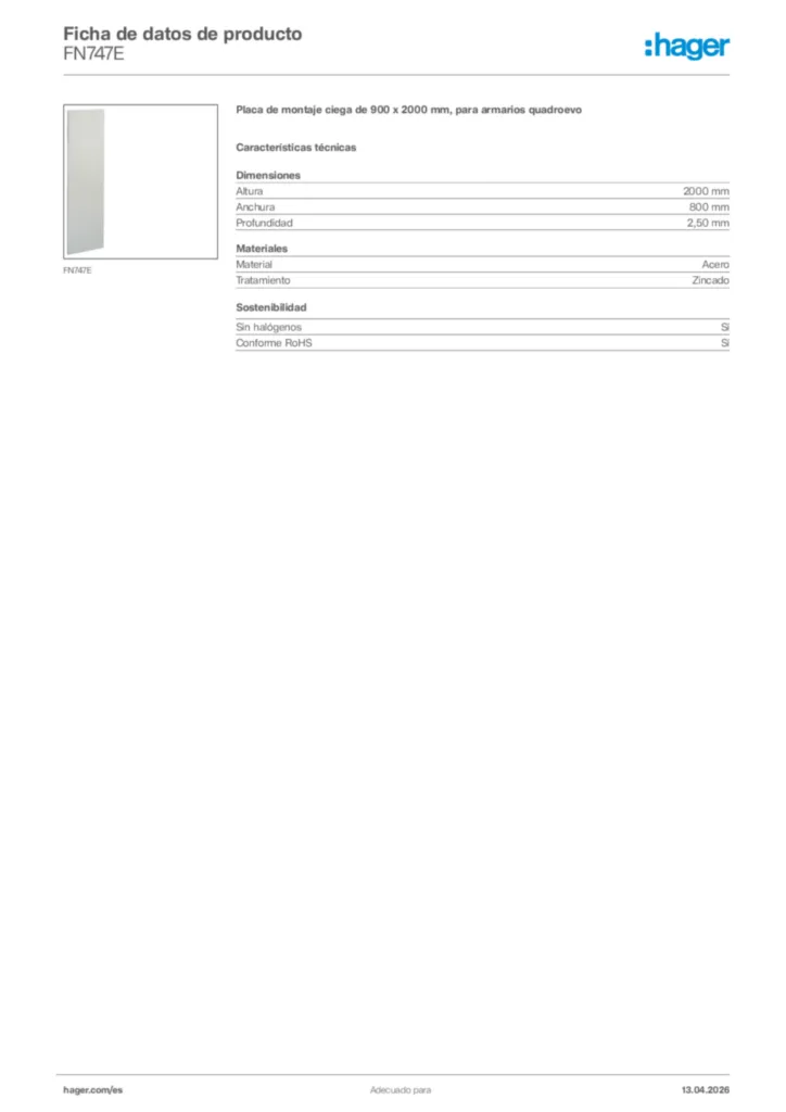 Imagen Hager Ficha de datos de producto FN747E | Hager España