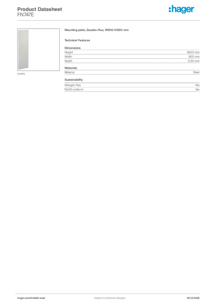 Image Hager Product data sheet FN747E  | Hager