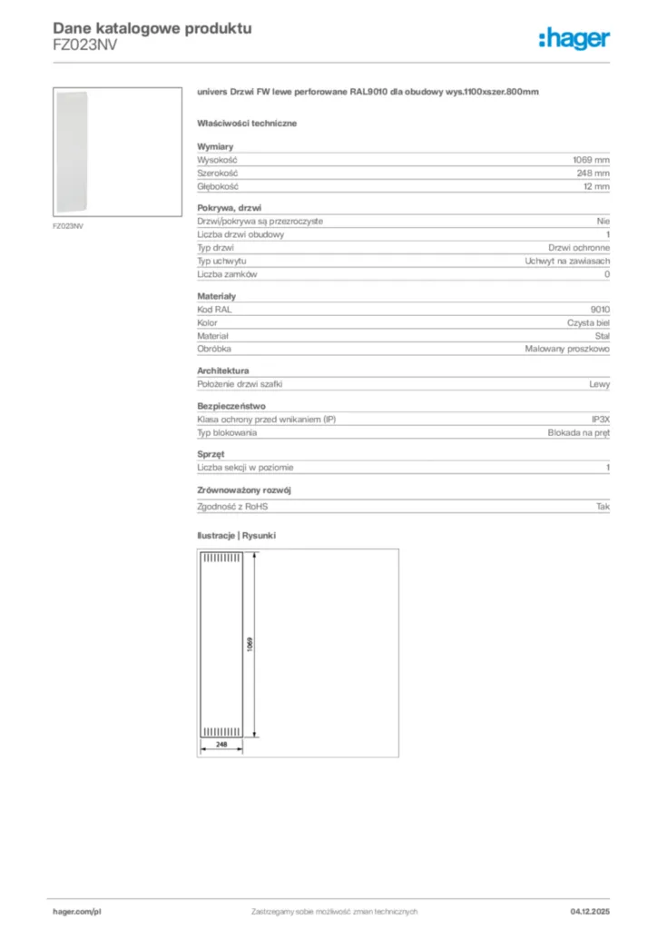 Zdjęcie Hager Karta katalogowa FZ023NV | Hager Polska