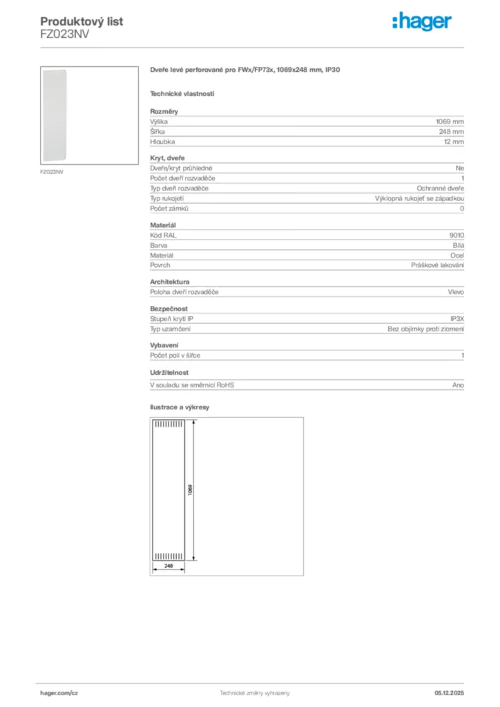 Obrázek Hager Product data sheet FZ023NV | Hager