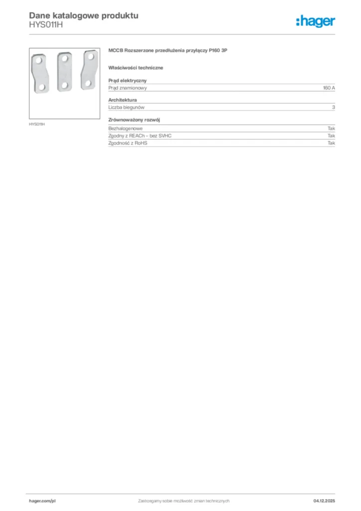 Zdjęcie Hager Karta katalogowa HYS011H | Hager Polska