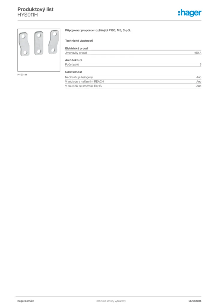 Obrázek Hager Product data sheet HYS011H | Hager