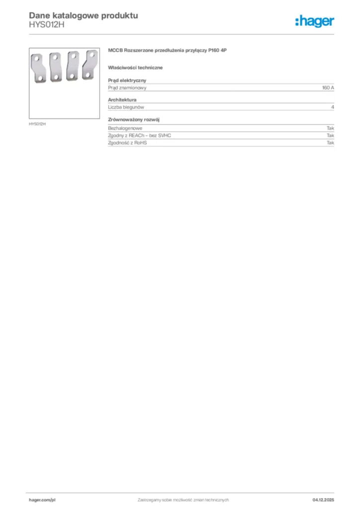 Zdjęcie Hager Karta katalogowa HYS012H | Hager Polska