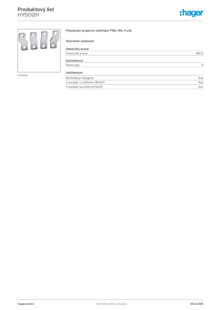 Obrázek Hager Product data sheet HYS012H | Hager
