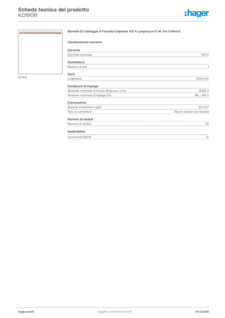 Immagine Hager Scheda tecnica del prodotto KD190B | Hager Italia