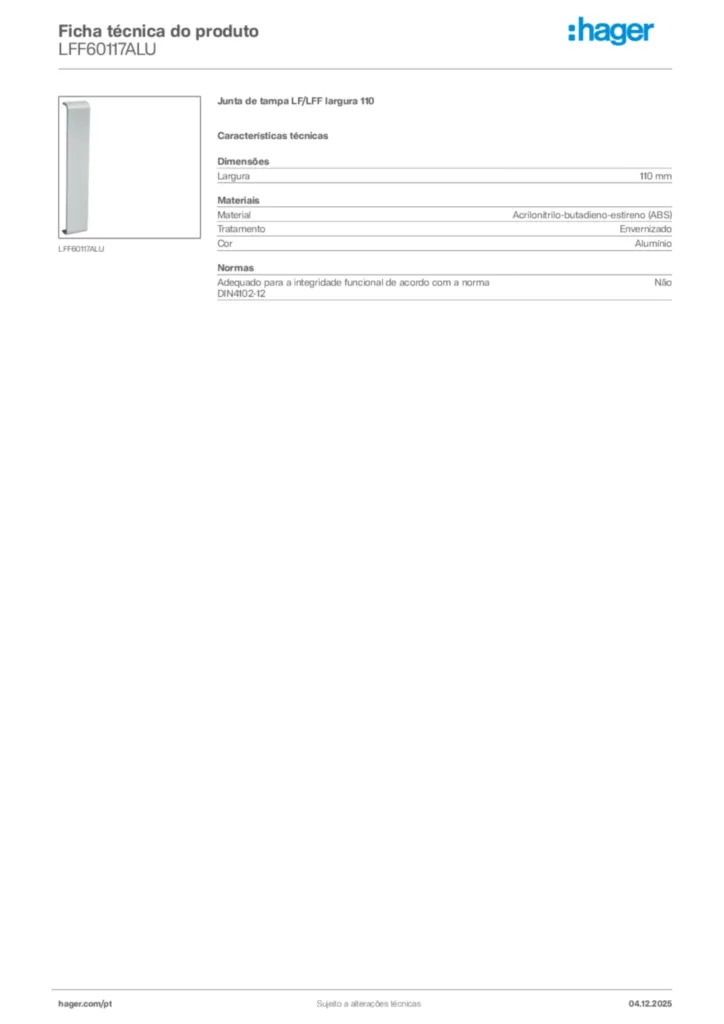 Imagem Hager Ficha técnica do produto LFF60117ALU | Hager Portugal