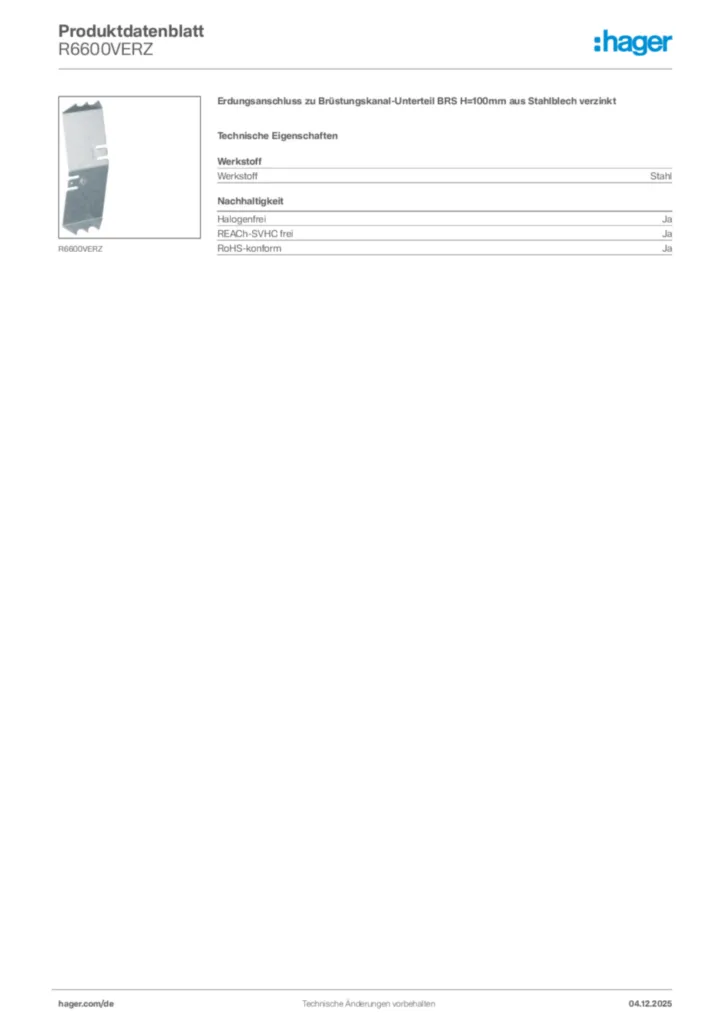 Hager Produktdatenblatt R6600VERZ