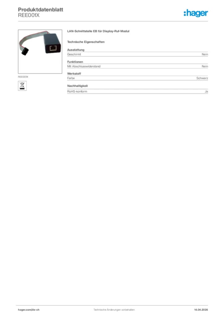 Bild Hager Produktdatenblatt REE001X | Hager Schweiz