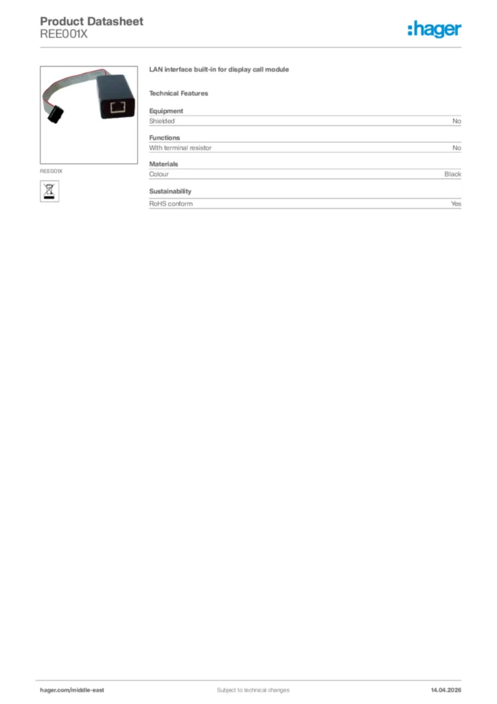 Image Hager Product data sheet REE001X  | Hager