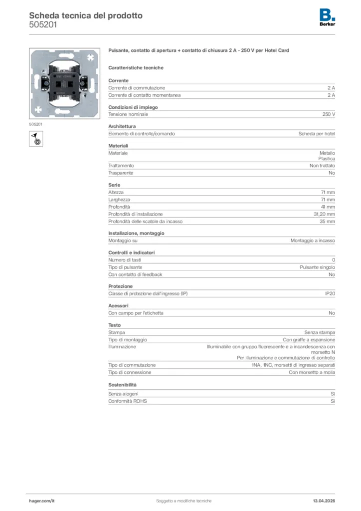 Immagine Berker Scheda tecnica del prodotto 505201 | Hager Italia