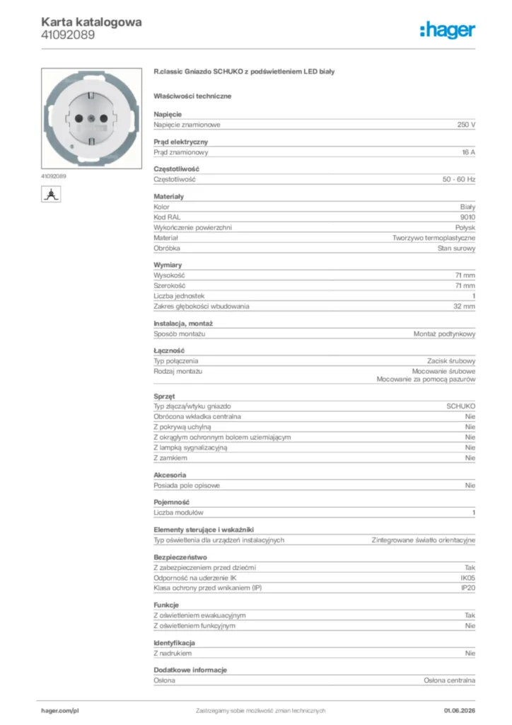 Zdjęcie Hager Karta katalogowa 41092089 | Hager Polska