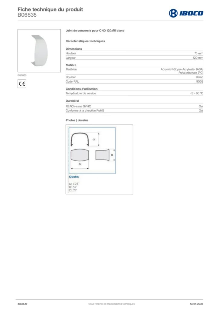 Image Iboco Fiche technique du produit B06835 | Hager France