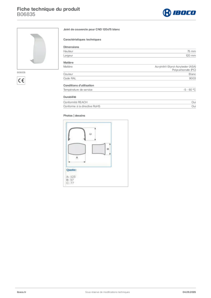 Image Iboco Fiche technique du produit B06835 | Hager France