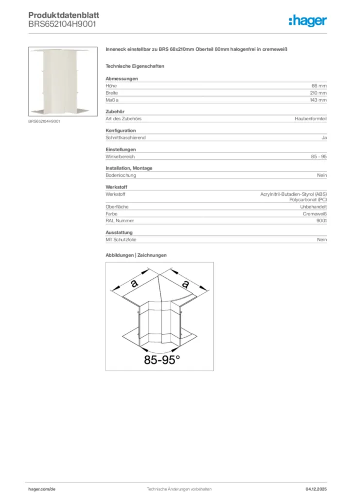Bild Hager Produktdatenblatt BRS652104H9001 | Hager Deutschland