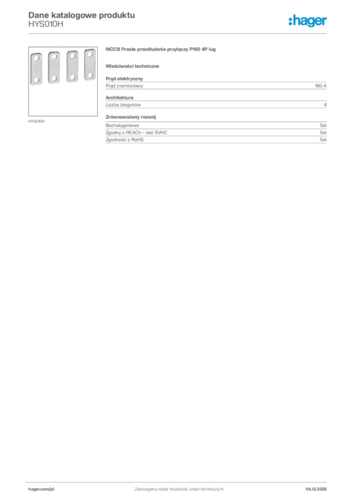 Zdjęcie Hager Karta katalogowa HYS010H | Hager Polska