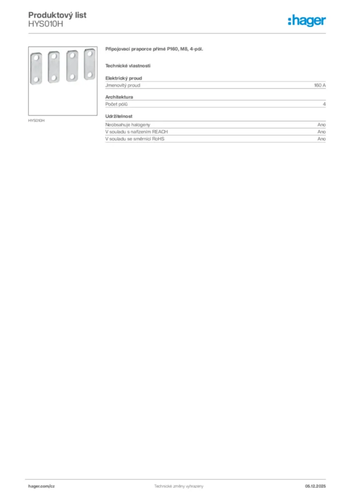 Obrázek Hager Product data sheet HYS010H | Hager