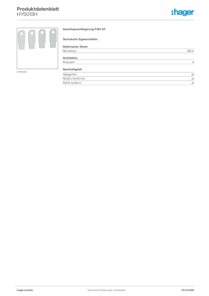 Hager Produktdatenblatt HYS013H