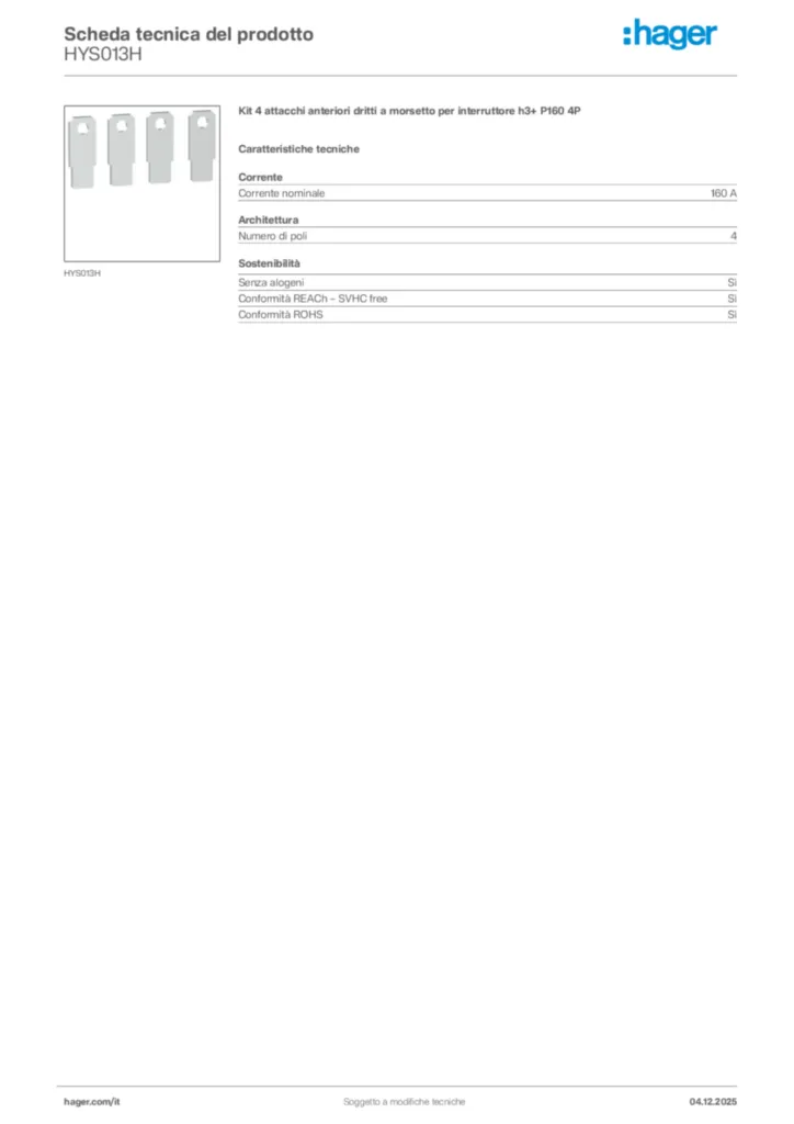 Immagine Hager Scheda tecnica del prodotto HYS013H | Hager Italia