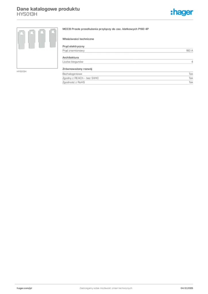 Zdjęcie Hager Karta katalogowa HYS013H | Hager Polska