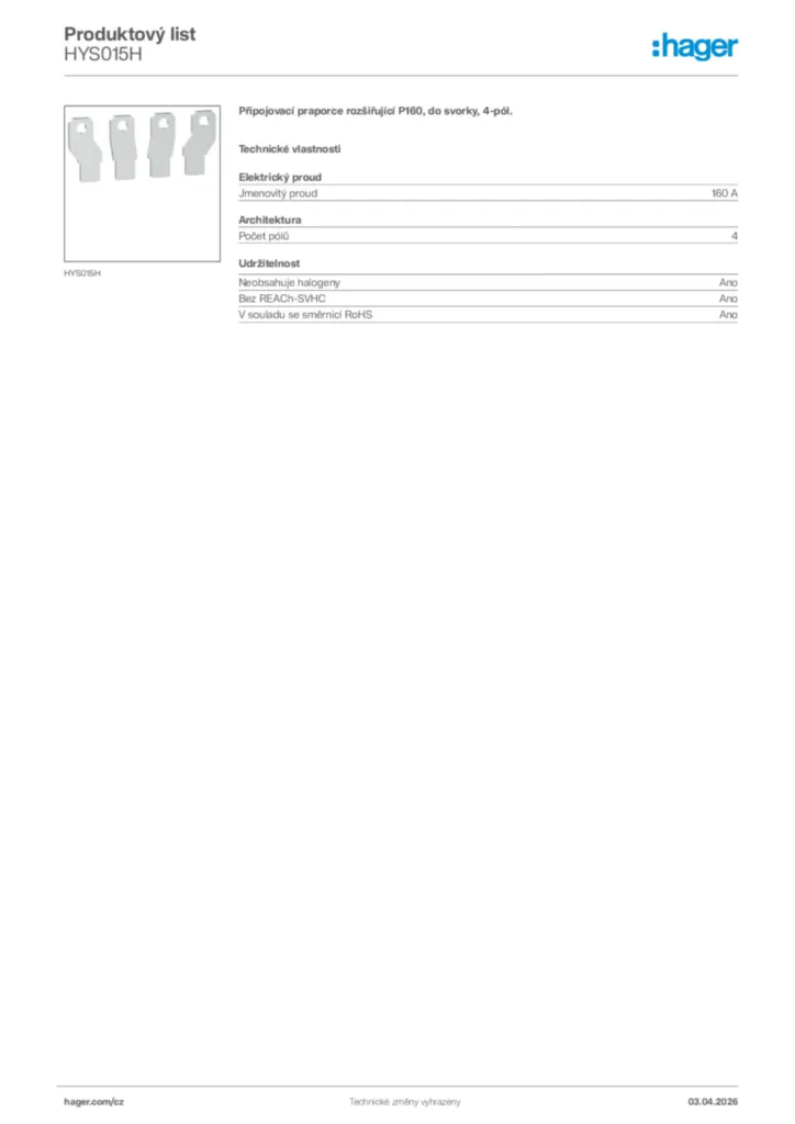 Obrázek Hager Product data sheet HYS015H | Hager