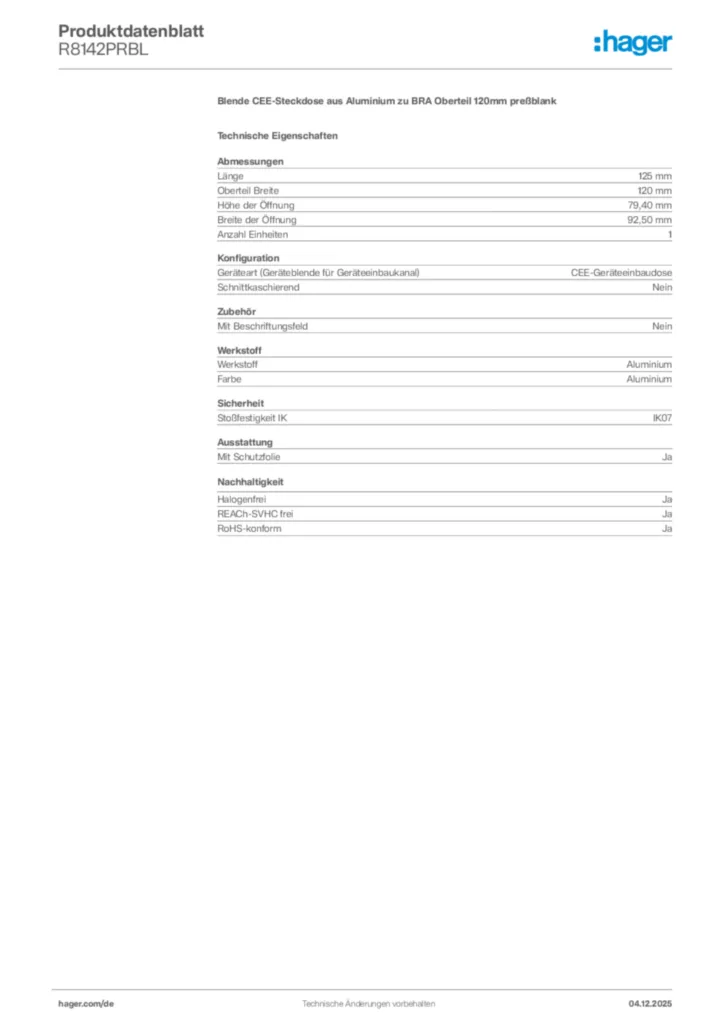 Bild Hager Produktdatenblatt R8142PRBL | Hager Deutschland