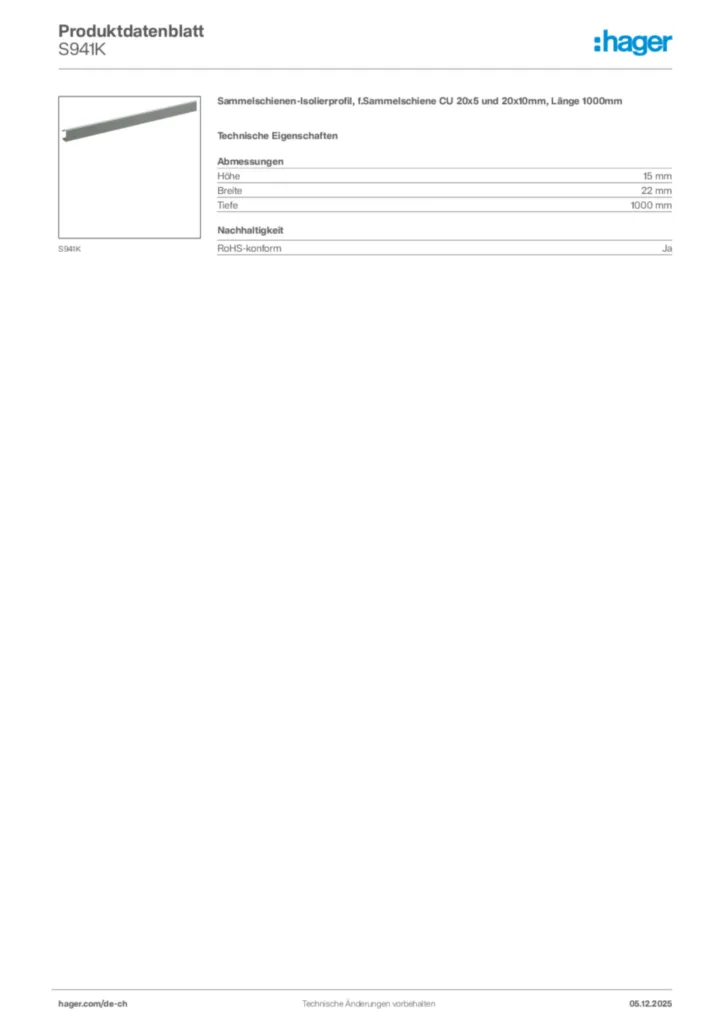 Bild Hager Produktdatenblatt S941K | Hager Schweiz