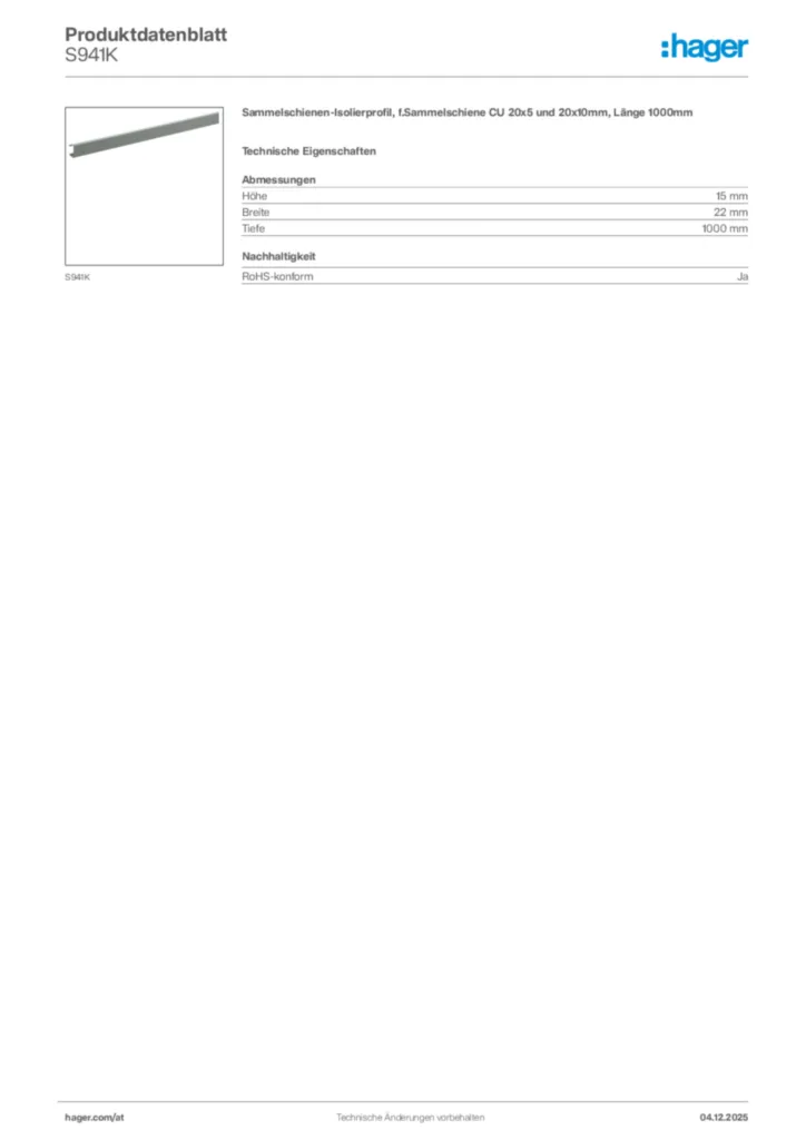 Bild Hager Produktdatenblatt S941K | Hager Deutschland