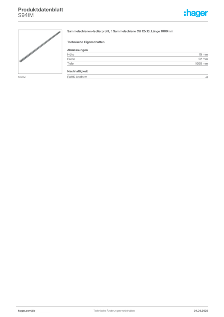 Bild Hager Produktdatenblatt S941M | Hager Deutschland
