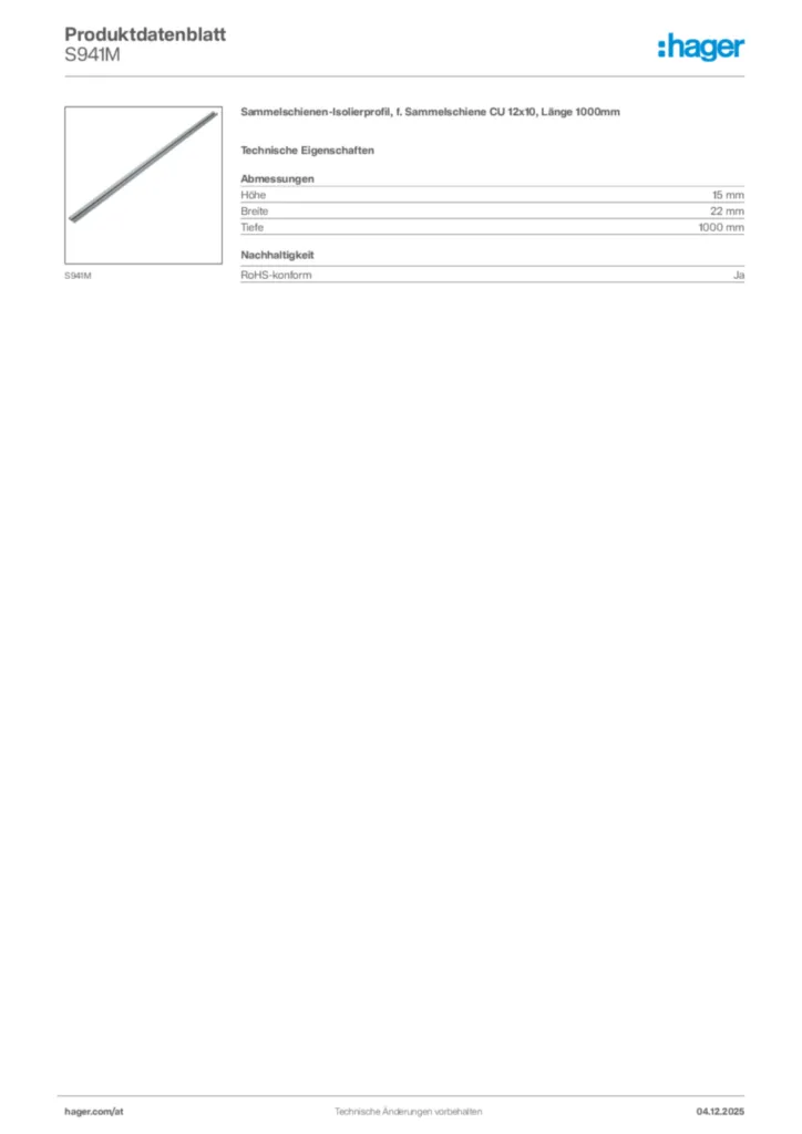 Bild Hager Produktdatenblatt S941M | Hager Deutschland