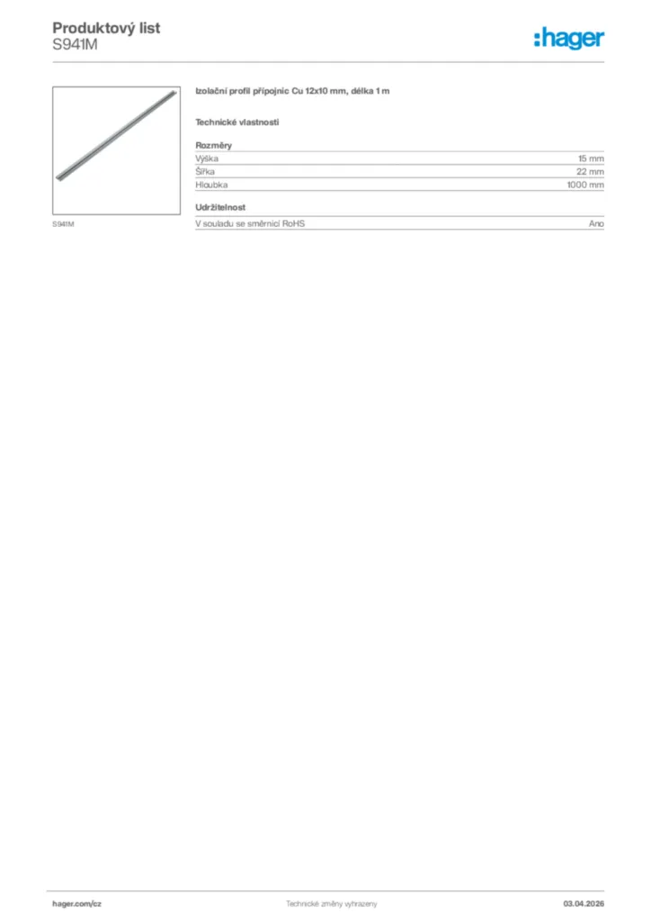 Obrázek Hager Product data sheet S941M | Hager