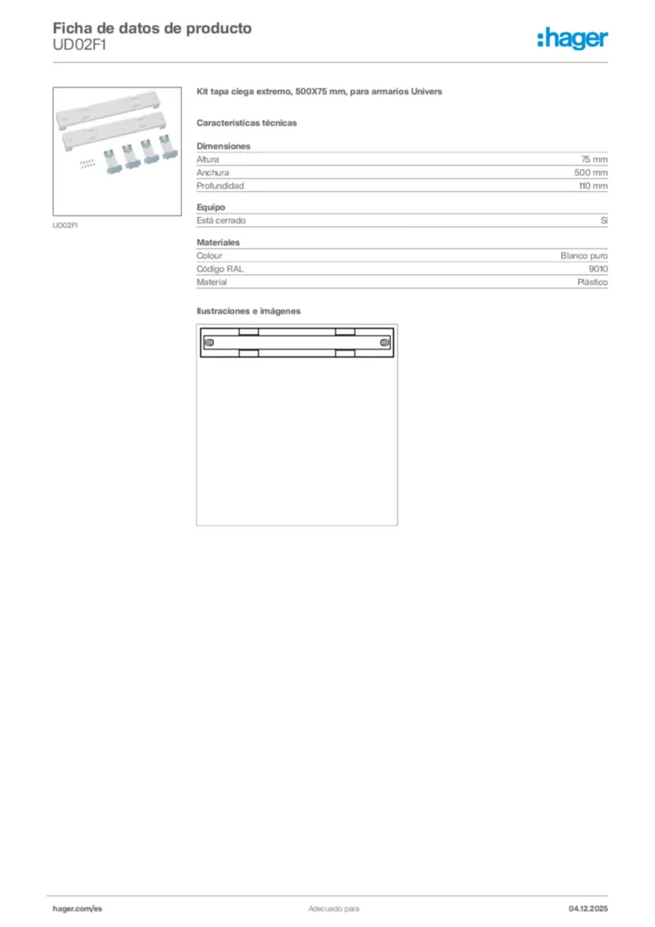 Imagen Hager Ficha de datos de producto UD02F1 | Hager España