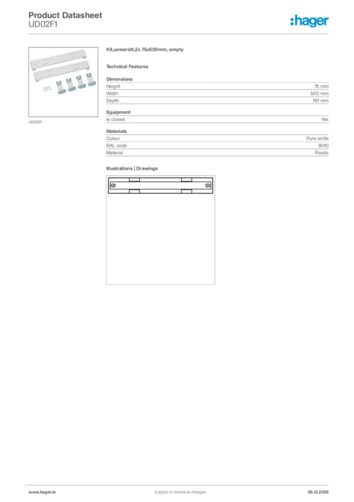 Image Hager Product data sheet UD02F1  | Hager