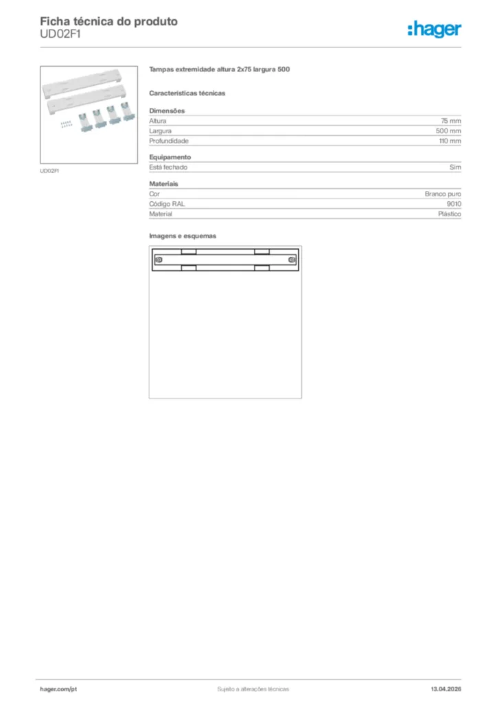 Imagem Hager Ficha técnica do produto UD02F1 | Hager Portugal