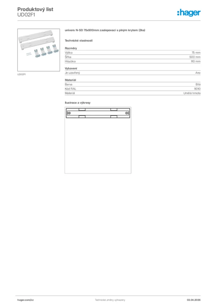 Obrázek Hager Product data sheet UD02F1 | Hager