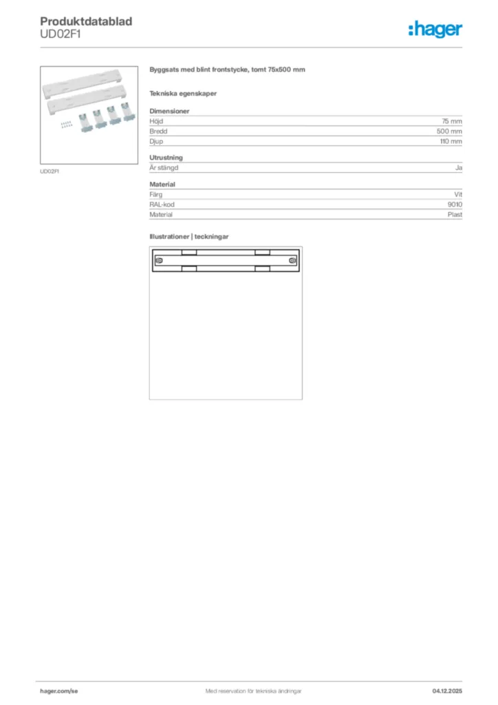 Bild Hager Produktdatablad UD02F1 | Hager Sverige